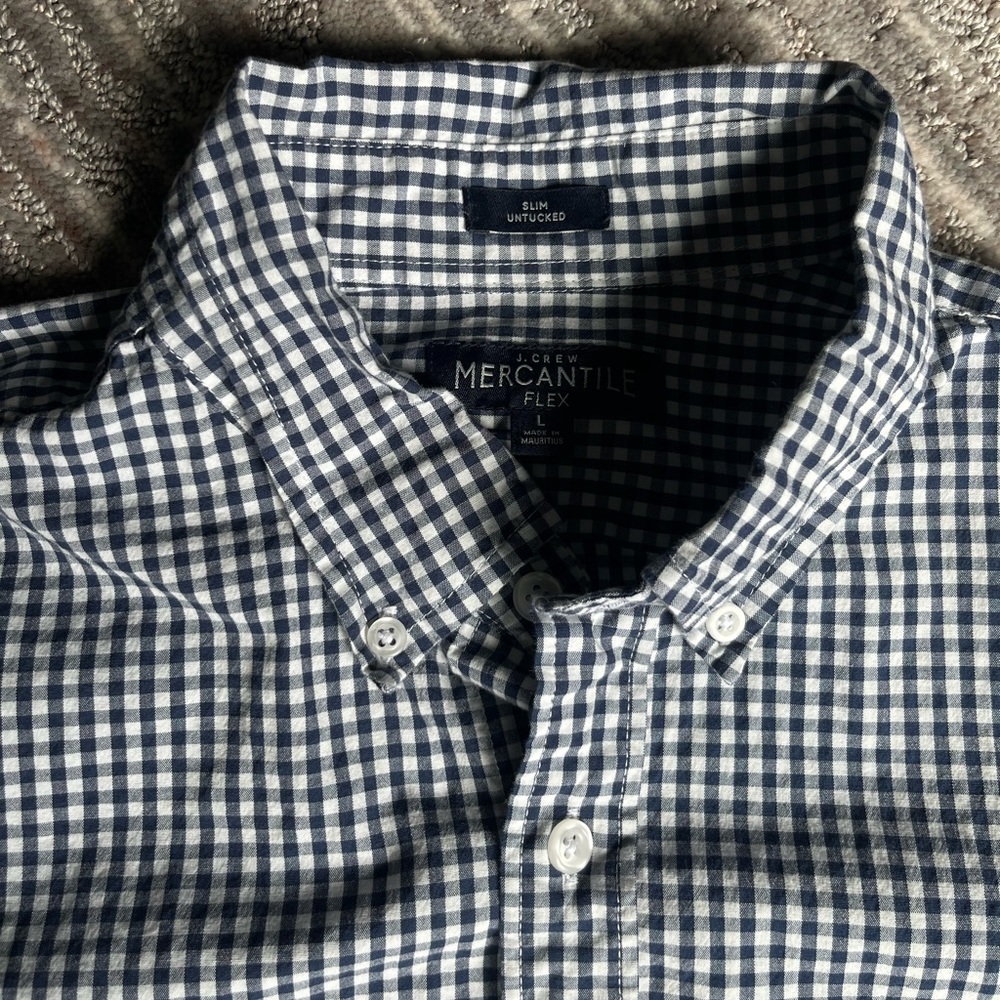 J. Crew Men’s Checkered Dress Shirt (Navy/White)